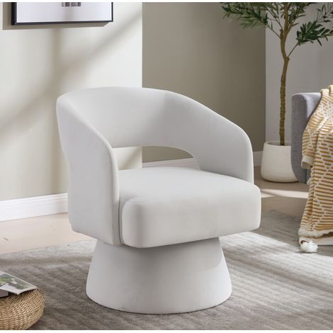 Poltrona girevole in chenille con base rotante OKMYHOME (1/5)