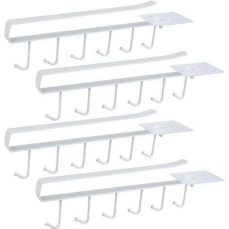 Blanc Lot de 4 Armoire Insert Porte-Tasses Porte-gobelet pour 6 Tasses Crochets de rangement pour Tasses Rangement Crochets pour Ustensiles de Cuisin (1/4)