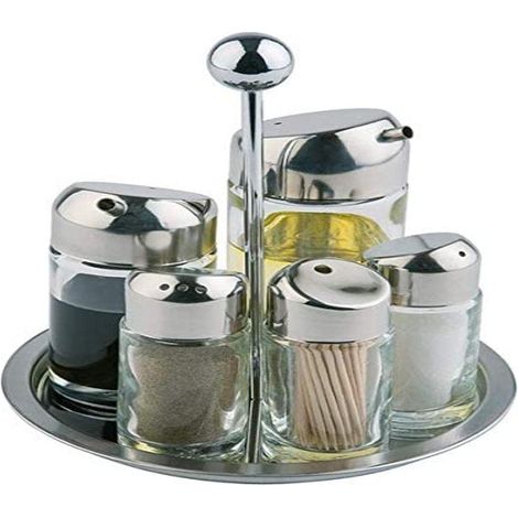 burette, ensemble vinaigre et huile, support de table pour le sel, le poivre, le vinaigre (1/2)