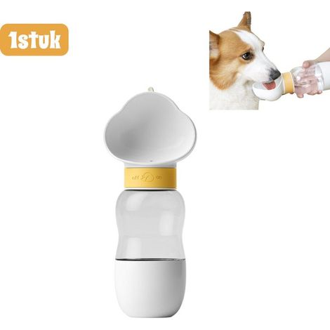 Travel water bottle for dogs and cats, 350 ml for drinking and 200 ml for food, with leak-proof system, white (1/5)