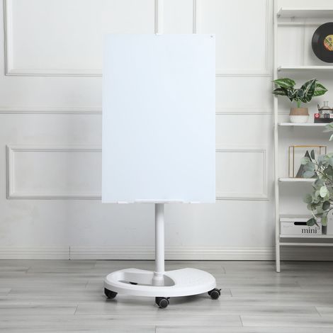 Tableau blanc magnétique en verre trempé, 90x60cm, ardoise réglable et amovible pour bureau à domicile ou fournitures scolaires, livré avec 2 aimants, 2 feutres et 1 chiffon