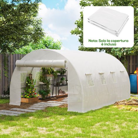 Abri de jardin en PE avec 8 fenêtres, porte enroulable et bords enterrés, 4x3x2 m, Blanc (1/5)