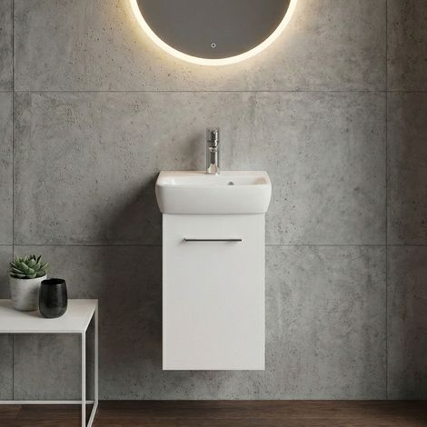 Geberit Selnova Wall Hung 1-Door Vanity Unit with Handrinse Basin 360mm Wide - White