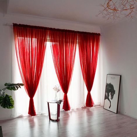 Schlichter Polyester-Fenstervorhang aus Voile-Tüll, transparente Paneele, für Schlaf- und Wohnzimmer, Rot, 1 x 2,7 m (1/5)