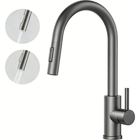 AICA Küchenarmatur mit 2 Wasserauslassmodi ausziehbar Brause Wasserhahn 360° Drehbar Edelstahl Armatur Gunmetal Grey
