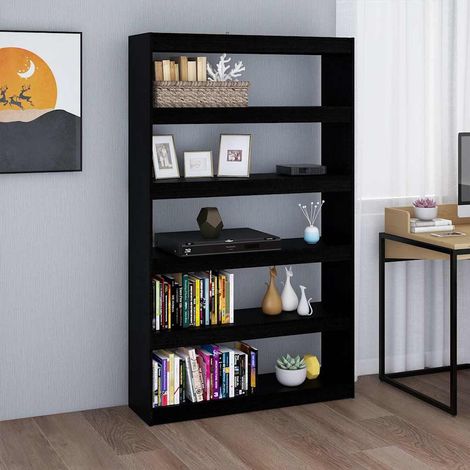 808227 vidaXL Book Cabinet/Room Divider Black 100x30x167,5 cm Solid Wood Pine (1/5)