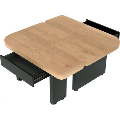 Moderner Couchtisch mit LED, MDF in Naturholzoptik, 2 Schubladen, 90 x 60 x 44,5 cm (1/5)