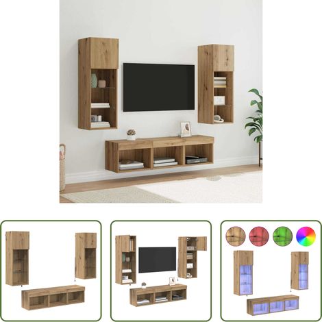 Holz Wandregal - TV-Wandgeräte 5 pcs Schwarz Eichen-Optik Holzwerkstoff (1/5)