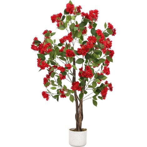 Arbre à Osmanthus Artificiel 120 cm, Osmanthus Rouge à 3 Tiges en Bois, Feuilles en Tissu Polyester, Plante Artificielle pour Décoration Intérieur Extérieur Maison Jardin Balcon (1/4)