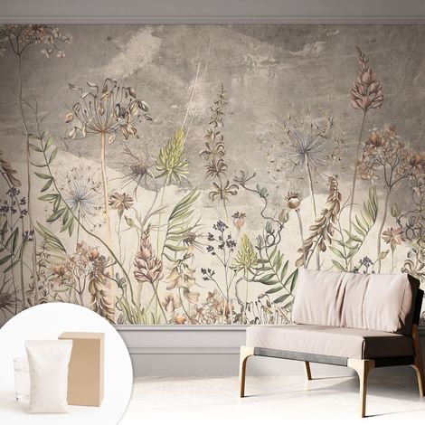 Papier peint intissé pour salon chambre à coucher peint imprimé pour mur - Colle incluse gratuite Plantes des champs 312x219 cm (1/5)