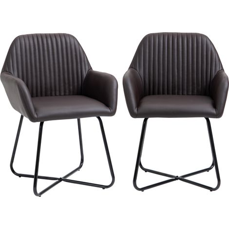 Set de 2 Chaises Modernes pour Salle à Manger, Cuisine ou Salon, Chaises Rembourrées en Simili Cuir Marron 60x56.5x85cm (1/5)