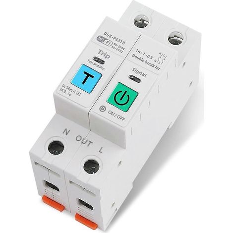 Interrupteur intelligent Wi-Fi 63 A 2P pour compteur d'énergie, disjoncteur, protection contre les fuites de courant et de tension, coupure thermique L+N (1/5)