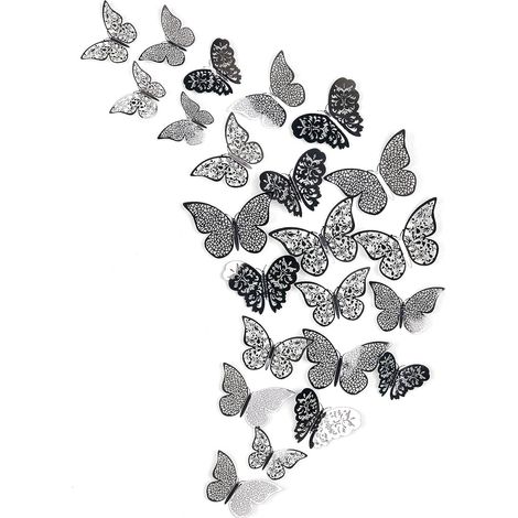 Papillon Mural 3D - Décalcomanies Murales en Papier Métallique Détachables - Pour Chambre d'Enfant, Salon, Nurserie, Vitre ou Fond Photographique - 36 Pièces (1/4)
