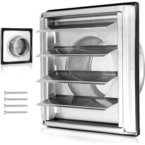Grille de ventilation en acier inoxydable avec volet de commande, 125 mm, pour tuyau et couvercle d'extracteur VMC avec joint en caoutchouc (1/5)