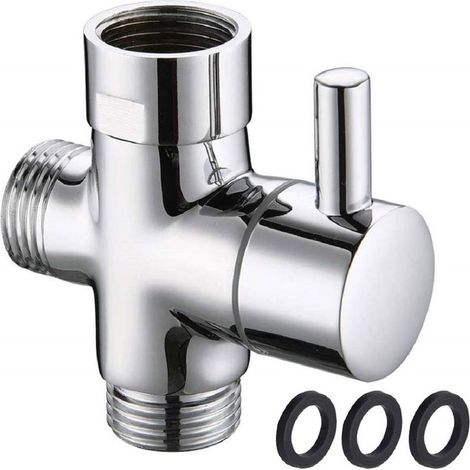 Valvola doccia a 3 vie G1/2" in ottone con guarnizione in gomma per sistema doccia del bagno. Pezzo di ricambio per soffione doccia fisso. Finitura cromata. (1/5)