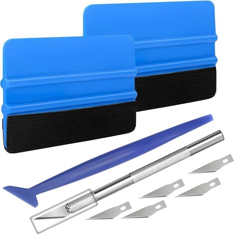 Kit de 9 outils pour le teintage de vitres de voiture – Raclette pour la pose de films vinyles et le lissage de papier peint – Ensemble d'installation avec raclette à feutrine, mini-raclette