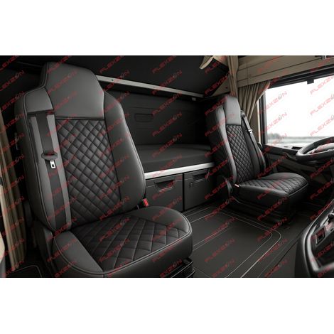 Set 1+1 Sitzbezüge aus Kunstleder für IVECO STRALIS S-WAY 2021 - schwarz