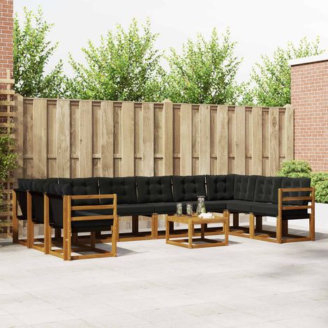 vidaXL Outdoor-Sofagarnitur mit Kissen 11 pcs Natürlich und Schwarz (1/5)