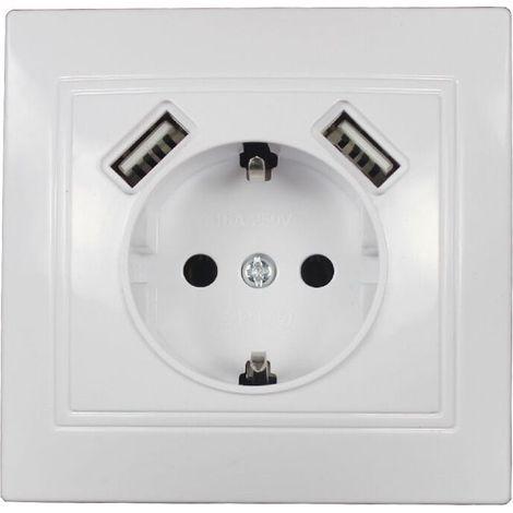 2 Pieces USB flush-mounted socket with USB socket (max. System 55 Wall socket with earthing contact for smartphone MP3 Glossy white 2 A (1/3)
