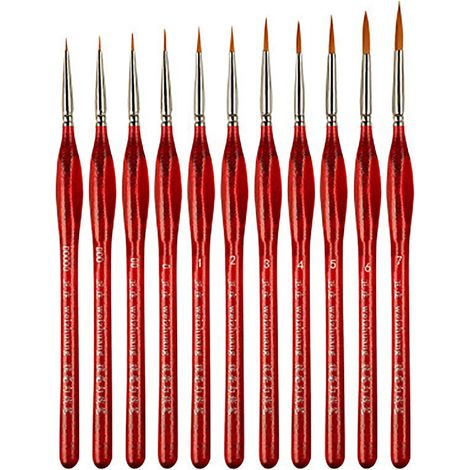 Pinceaux Miniatures - 11 Pièces - Manche Bois Naturel - Embouts Synthétiques Souples - Pour Peinture Acrylique Aquarelle Huile Modèles Réduits Visage - Lot Complet (1/5)