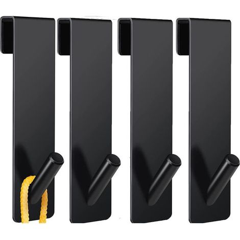 4pcs Crochets de Porte de Douche, Acier Inoxydable Crochets de Suspension pour Serviettes Sans Perçage sur Porte de Douche sans Cadre pour Salle de Bain(Noire) (1/5)