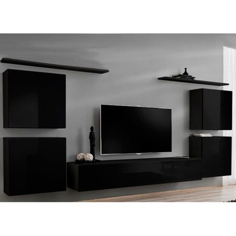 Meuble TV Mural Design "Switch IV" 320cm Noir (1/5)