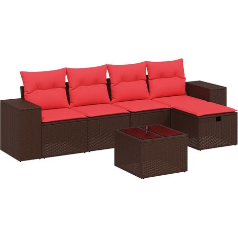 Set Divani da Giardino 6 pz Salotto da Giardino con Cuscini Marrone in Polyrattan (1/5)