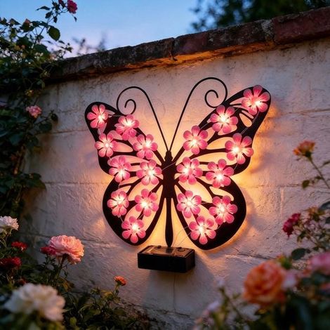 Lampe solaire d'extérieur - Rose - Éclairage extérieur - Lampe solaire LED - Éclairage de jardin - Indice de protection IP65 - Design papillon (1/5)