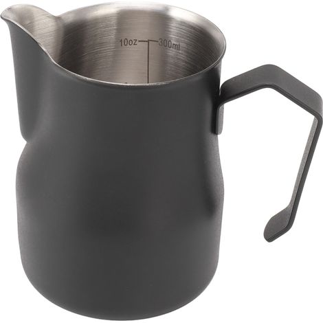 Pot à lait, tasse en acier inoxydable 304, bec verseur, graduation, pot à café latte, pour le travail, le bureau, noir mat, 350 ml (1/5)