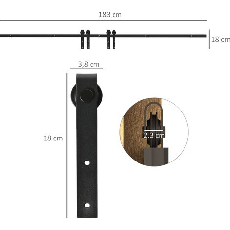 183 cm Schiebetür Komplettset Schiebetürsystem mit Bodenführung, Schiebetür Laufschiene, Laufrollen Schiebetürbeschlag aus Kohlenstoffstahl für Doppelschiebetür (1/5)