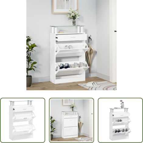 vidaXL Hochglanz-Weiß - Schuhschrank Hochglanz-Weiß 63x24x104 cm Holzwerkstoff (1/5)