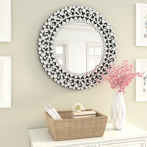 REDOM Miroir mural 86.36 cm Cadre MDF Verre HD Acrylique Argenté Design Cristal Luxe (1/5)
