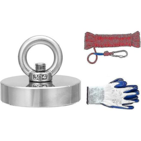 Aimant néodyme de 35 à 600 kg pour la chasse au trésor – Corde de 20 m et gants inclus – Force de traction maximale pour la pêche à l'aimant (1/4)