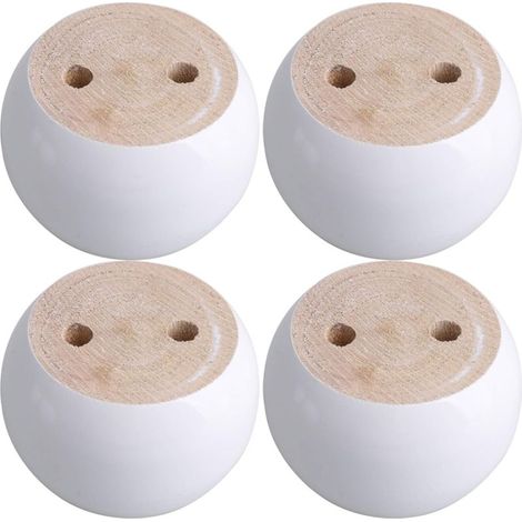 Jeu de 4 pieds de meuble ronds en eucalyptus blanc 8 x 8 x 5 cm Pouvant supporter un poids d'environ 100 kg (1/5)