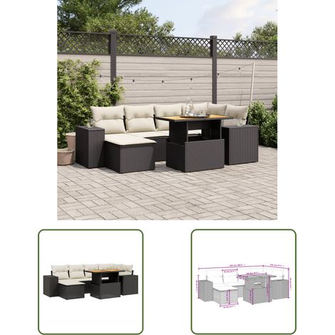 The Living Store 7-tlg. Garten-Sofagarnitur mit Kissen Schwarz Poly Rattan - Gartenmöbel Set - PE-Rattan Möbel - Outdoor Lounge - Gartenlounge - Terrassenmöbel (1/3)