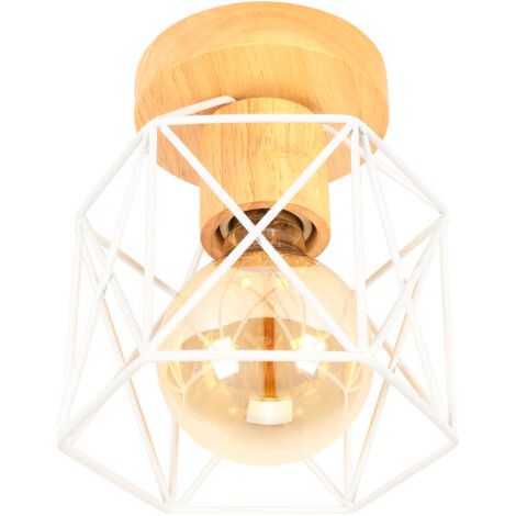 royaluxe- Plafonnier en métal blanc vintage – Abat-jour cage pour café, couloir, chambre, cuisine, salon – Ampoule E27 non incluse – 14x16cm – Norcks (1/5)
