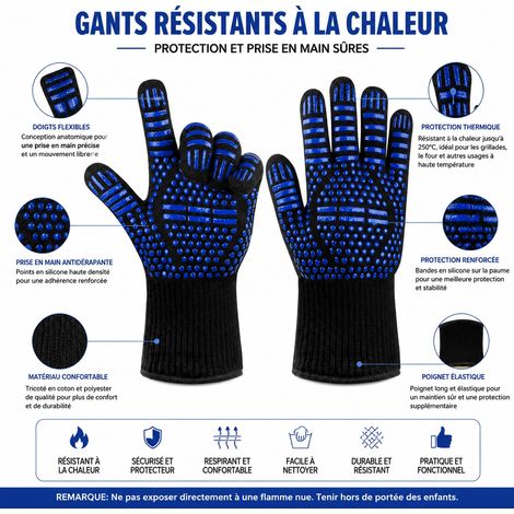 Gant anti-chaleur 800 °C aramide et silicone bleu taille unique 33 cm à l'unité 33 réf 1282 33 × 12 × 3 cm 130 g – Livraison gratuite