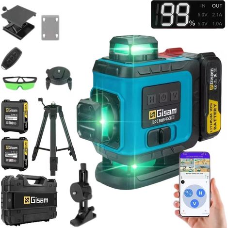 Niveau laser à 16 lignes vertes avec trépied, outil de mesure professionnel à 360°, niveau 4D et laser vertical, comprend 2 piles. (1/5)