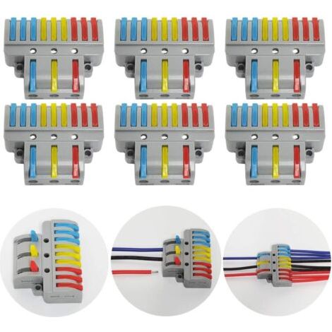 Connecteur Electrique,6 Pcs 3 in 9 out Connecteur Conducteur Compact, Bornier Câble Connecteur Ressort Rapide, Avec vis de montage