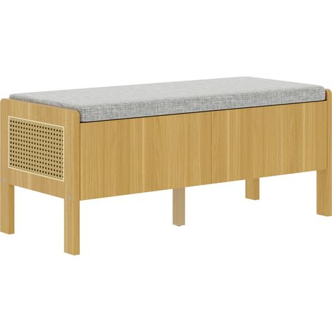 Banco zapatero con almacenaje, bambú y MDF, 2 cajones, ratán, 113 x 40 x 45,5 cm (1/5)