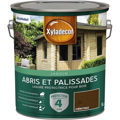 Lasure Protectrice pour Bois Extérieur Jardin - Abris, Palissades, Espaliers, Kiosques, Barrières - Chêne Foncé - Quantité : 5 L (1/5)