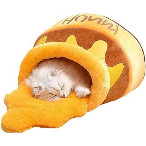 Lit-grotte pour chat avec pot de miel pour petits chats et chiens (1/5)