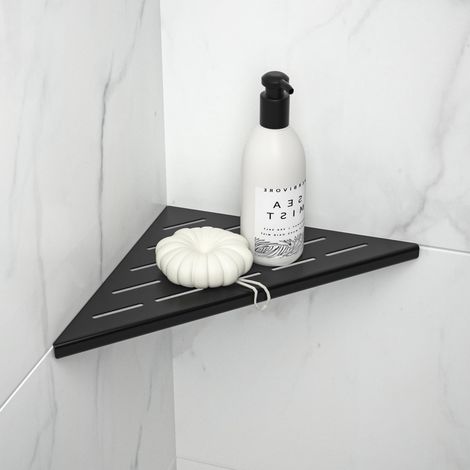 Étagère de coin pour cabine de douche 254mm Noir mat, Acier inoxydable 304, étagère d'angle encastrée pour salle de bain et douche, pour mur carrelé, sans perçage (1/5)