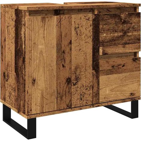 Armoire de lavabo salle de bain peu encombrante design industriel rangement 65 x 33 x 60 cm en bois vieux bois (1/5)