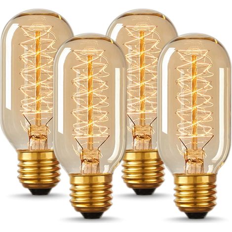 Lot de 4 ampoules Edison vintage 40W T45 110-130V E26 dimmables filament antique verre ambré blanc chaud (1/5)