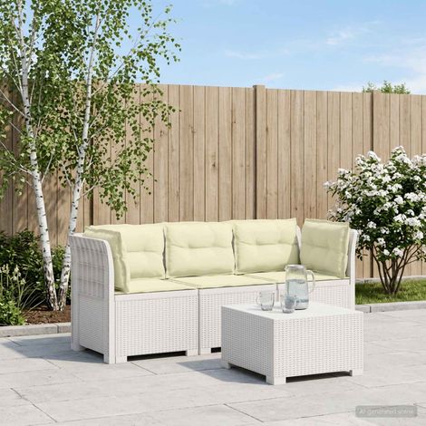 vidaXL 3-Seater Garden Sofa with Cushions Rattan Look PP White (1/5)
