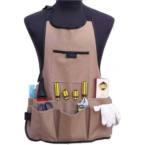 Tablier de jardinage pour femme avec 14 poches 600d Oxford Tablier de travail Tablier de protection réglable pour outils de jardinage (Marron)