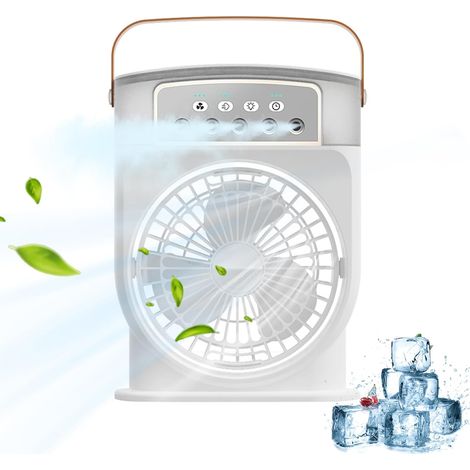 Ventilateur de bureau portable rafraîchisseur d'air par évaporation 3 vitesses silencieux mini climatiseur avec brumisateur et veilleuse humidificateur rechargeable USB et réservoir d'eau de 600 ml (1/4)