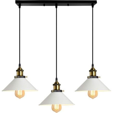 Lampes Suspension Luminaire Industrielle Lustre Plafonniers Design Edison Métal Lustre Suspension avec Support en Barre, Ø 220mm, Blanc [Classe énergétique F]