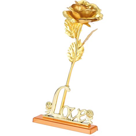 Künstliche Rose mit 24-karätigem Blattgold, Seidenblume zur Tischdekoration, romantisches Valentinstagsgeschenk, elegante Wohnaccessoires (1/5)